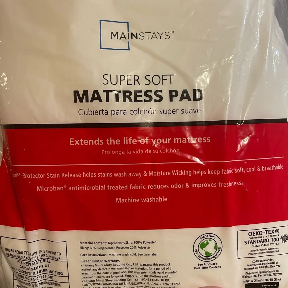 Mainstays White Soft Microfiber‎ Sheet Set & Soft Mattress Pad, NWT, Size T/Txl